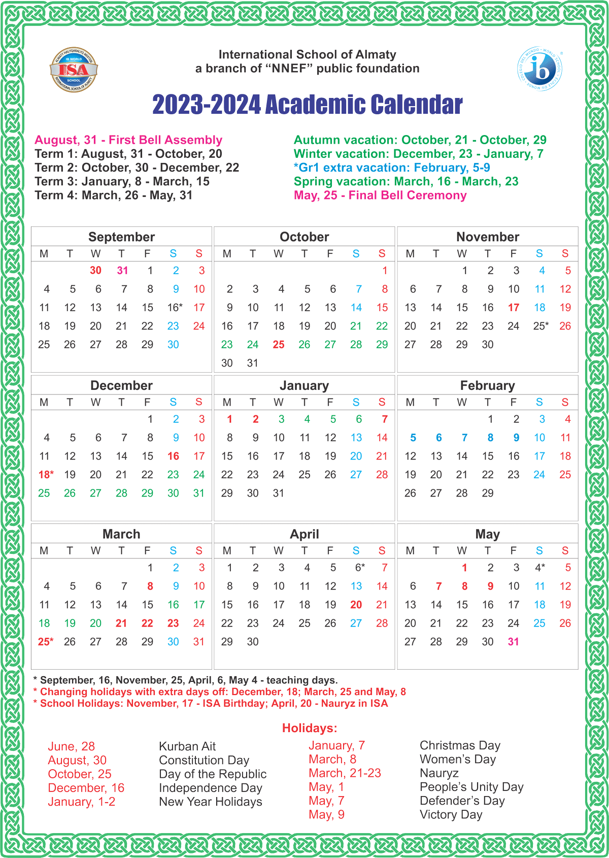 calendar 2023 2024 ENGLISH