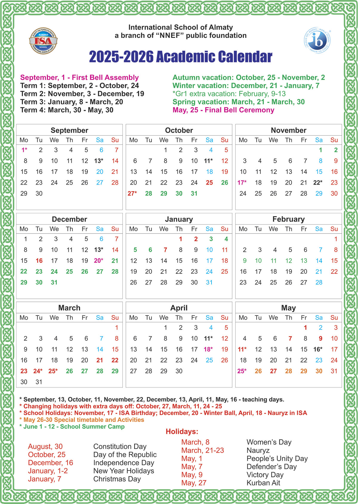 calendar 2025 2026 ENGLISH